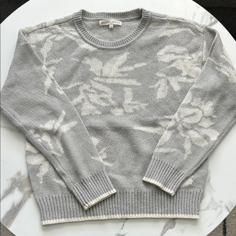 Gray and Cream Floral Sweater